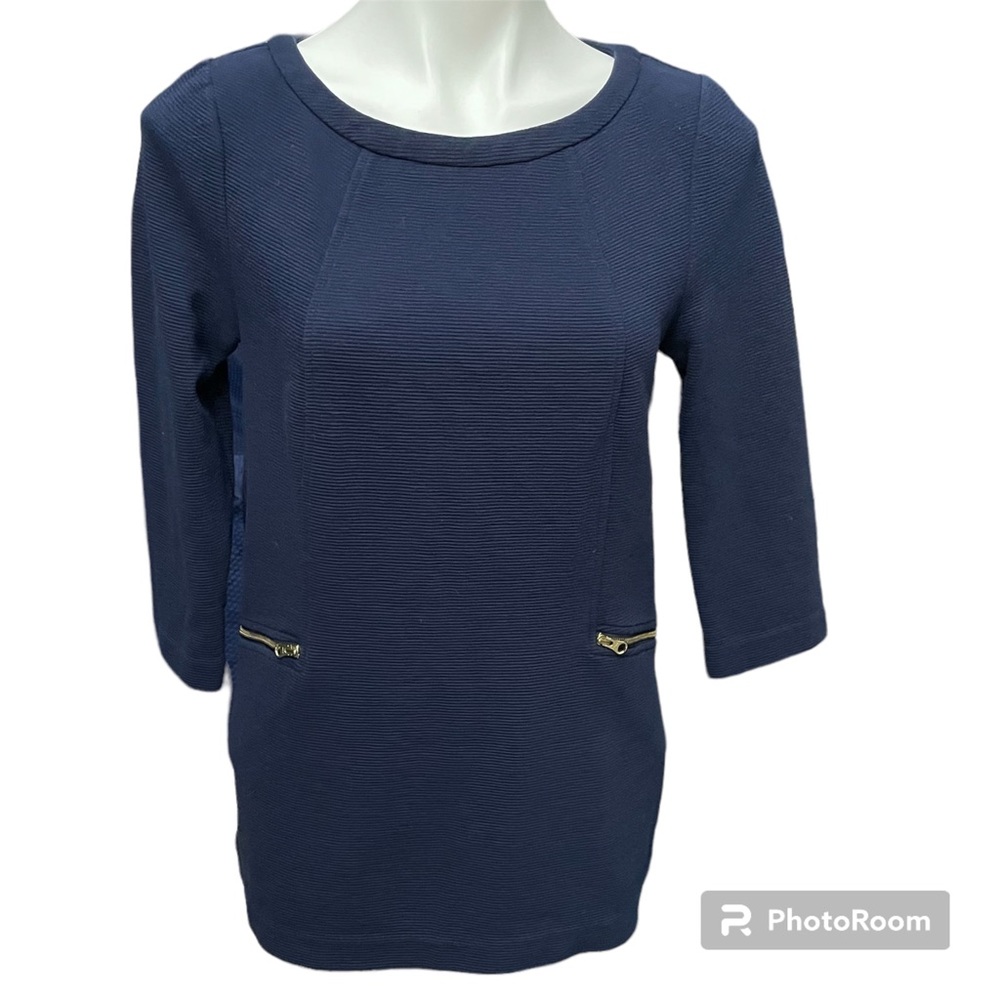 Boden Navy Blue Maggie Ottoman Zipper Pocket Tunic Top Shirt - Size 8